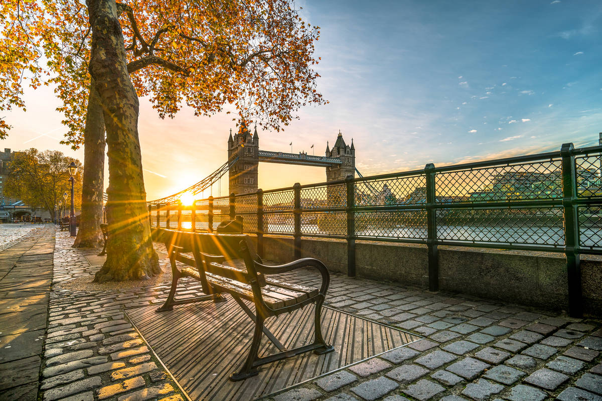 Tower Bridge at dreamy autumn sunrise