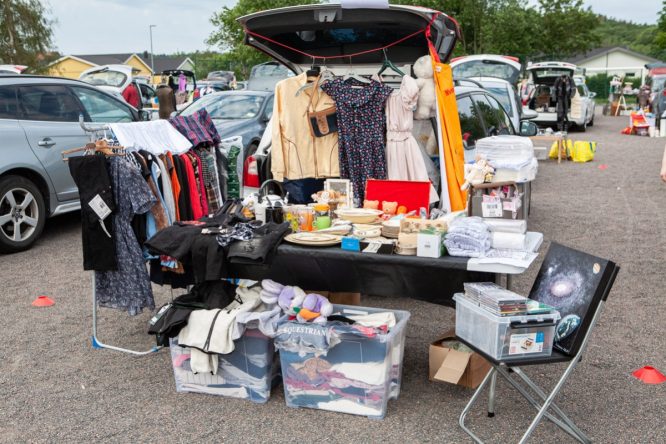 Clothes, books and more on sale from someone's car