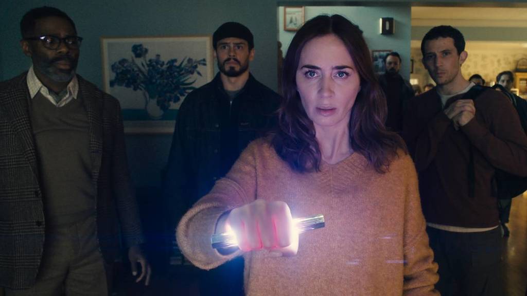 L to R: Colman Domingo is Hugo Wakefield, Tommy Martinez is Santiago, Emily Blunt is Margaret Fairchild, and Josh O'Connor is Dr. Daniel Kellner in DISCLOSURE DAY, directed by Steven Spielberg.