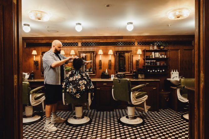 The interior of Ned's Barbershop in The Ned, London