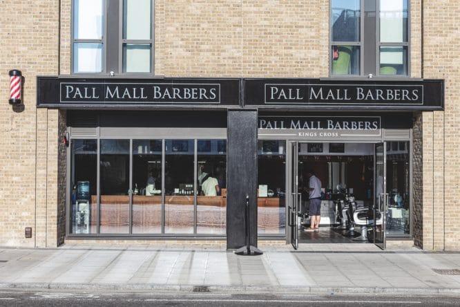The exterior of Pall Mall Barbers in King's Cross St Pancras