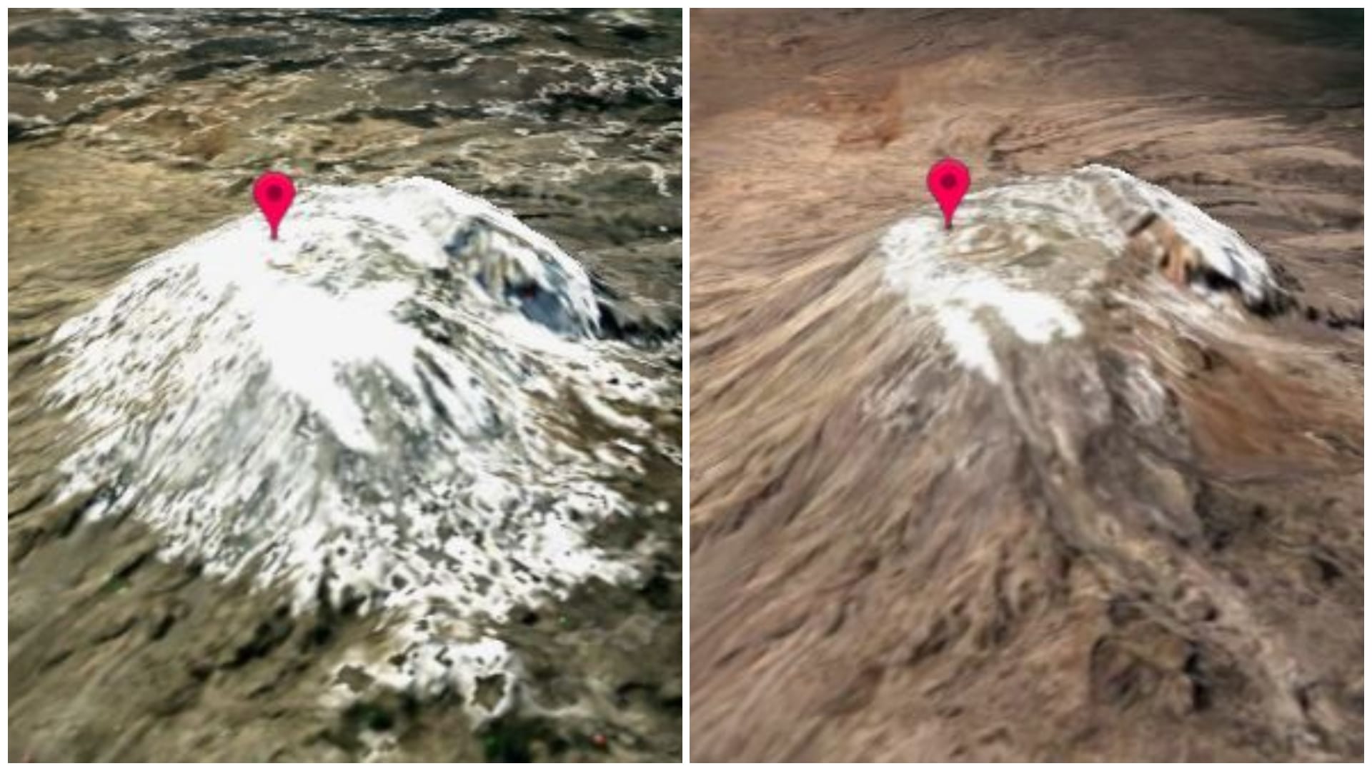 The peak of Kilimanjaro as seen in 1985 and 2022.