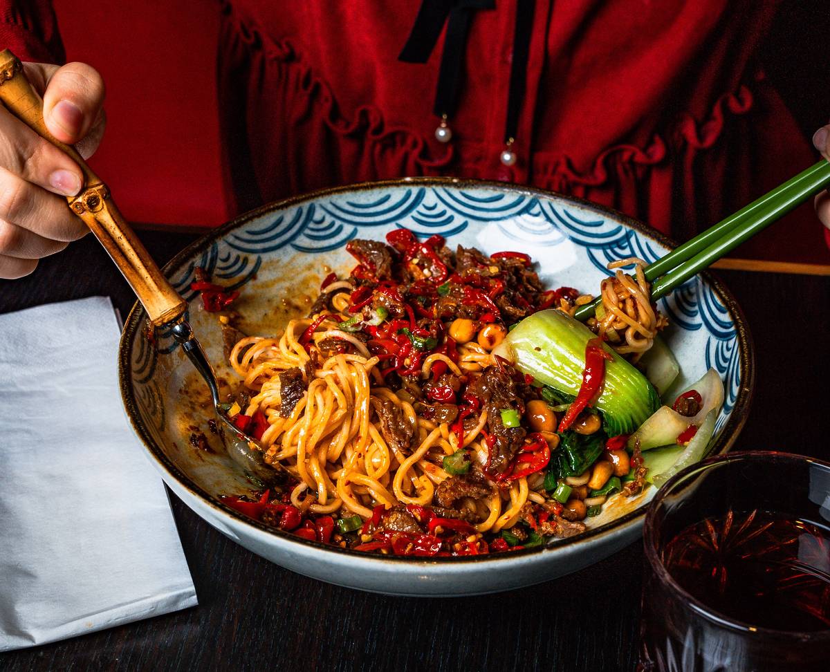 a bowl of spicy noodles