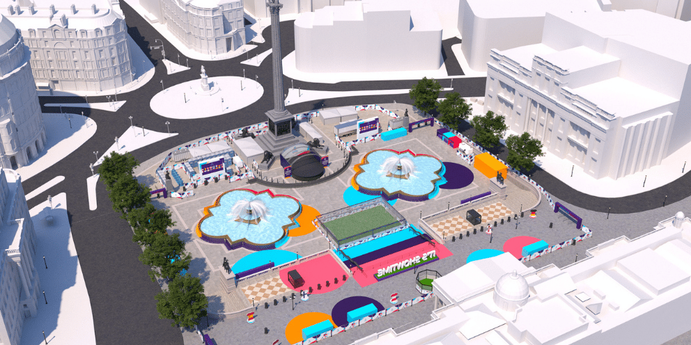 A visualization that shows what the Trafalgar Square UEFA Women's EURO Championship Fan Party will look like