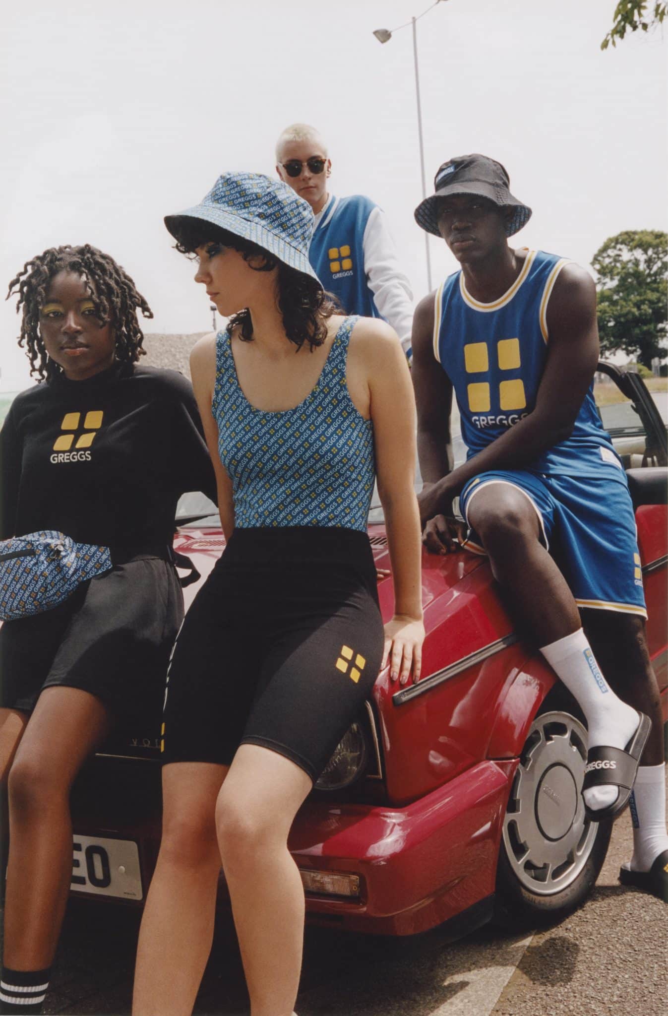 People sporting some of the new clothing from the new Greggs and Primark collaboration