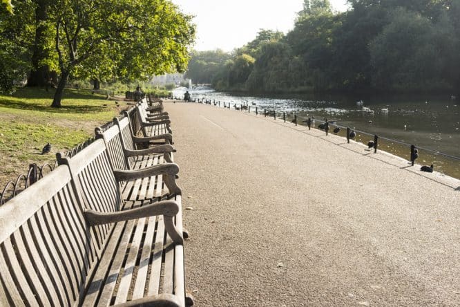 A wide boulevard perfect for skating found in St James's Park in Central London