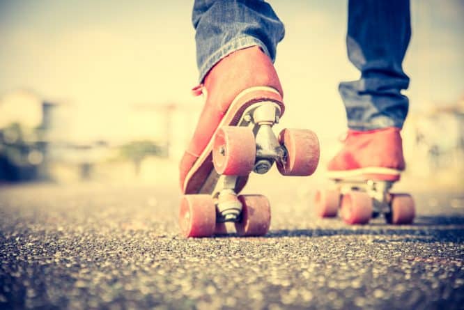A person roller skating in the sunshine in London, England