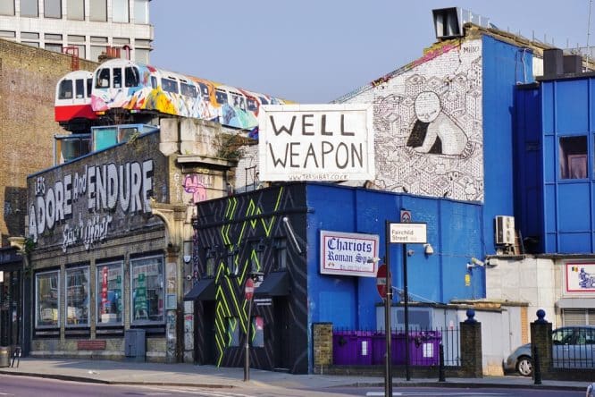 A picture of some London street art outside Village Underground in Shoreditch, East London
