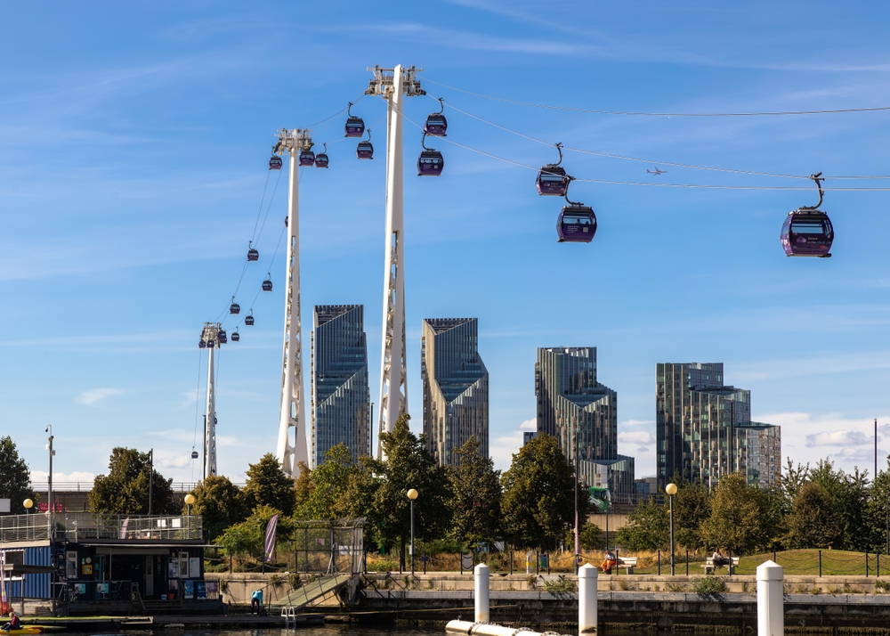 Ground view of the Cable Car across the River Thames in Greenwich