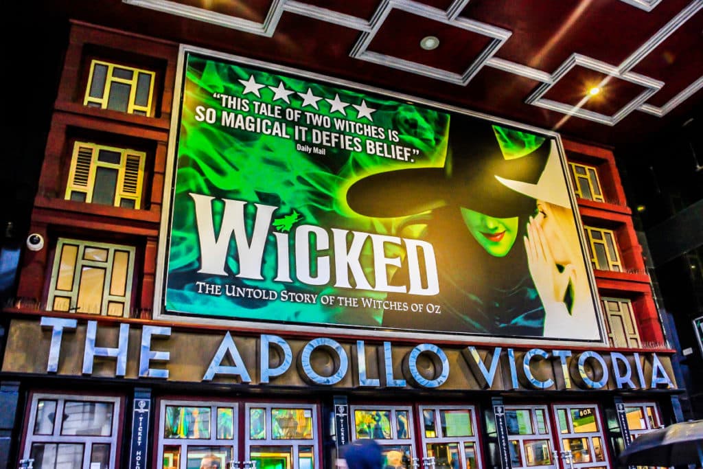 Wicked sign outside The Apollo Victoria in London