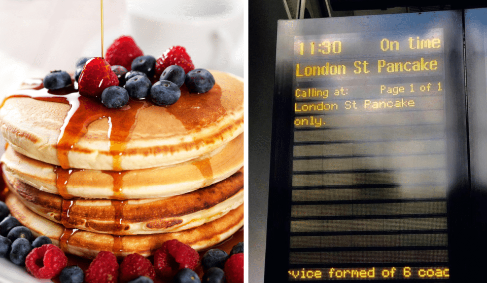 La gare de St Pancras a été temporairement rebaptisée pour la journée et devient la gare de London St Pancake.
