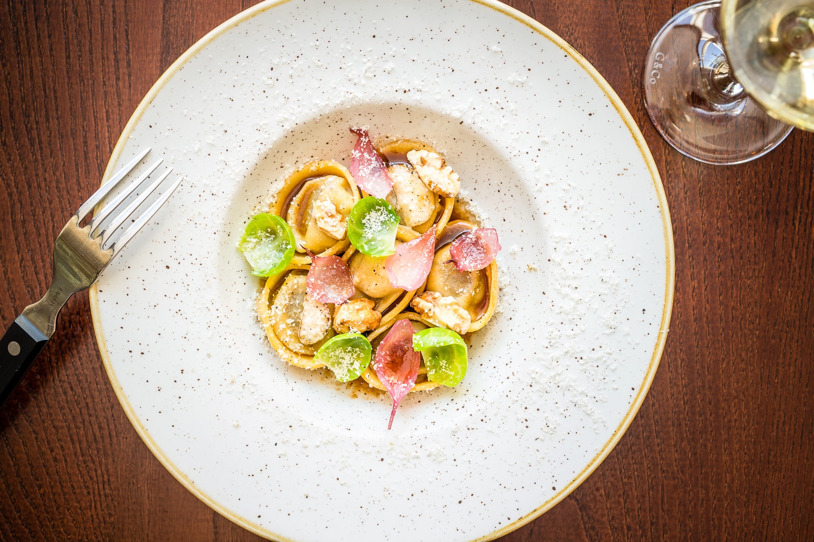 a close up of a pasta dish at The Ninth Michelin-starred restaurant