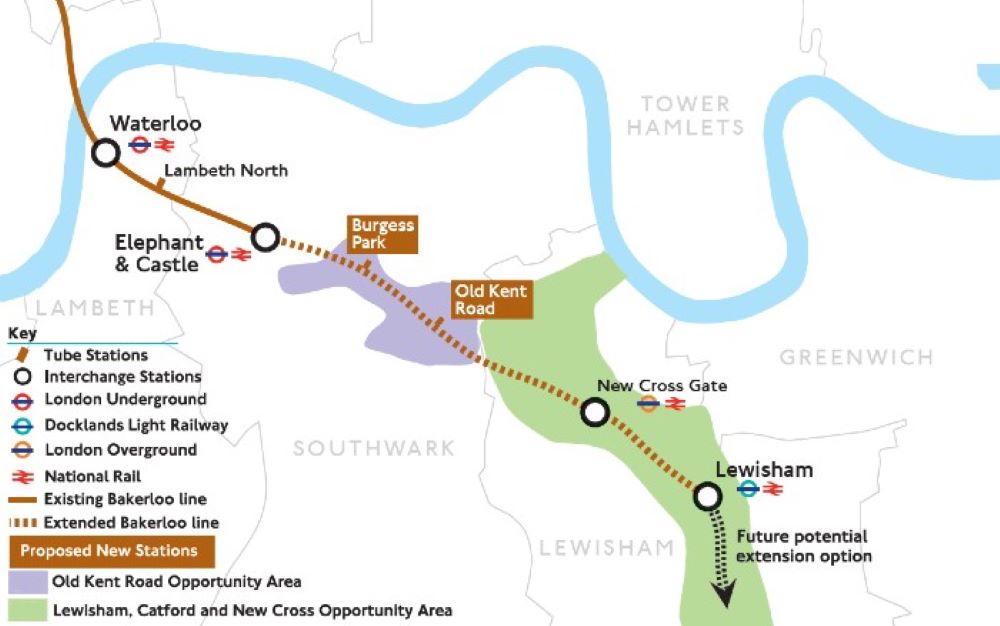 A map of the proposed Bakerloo Line extension