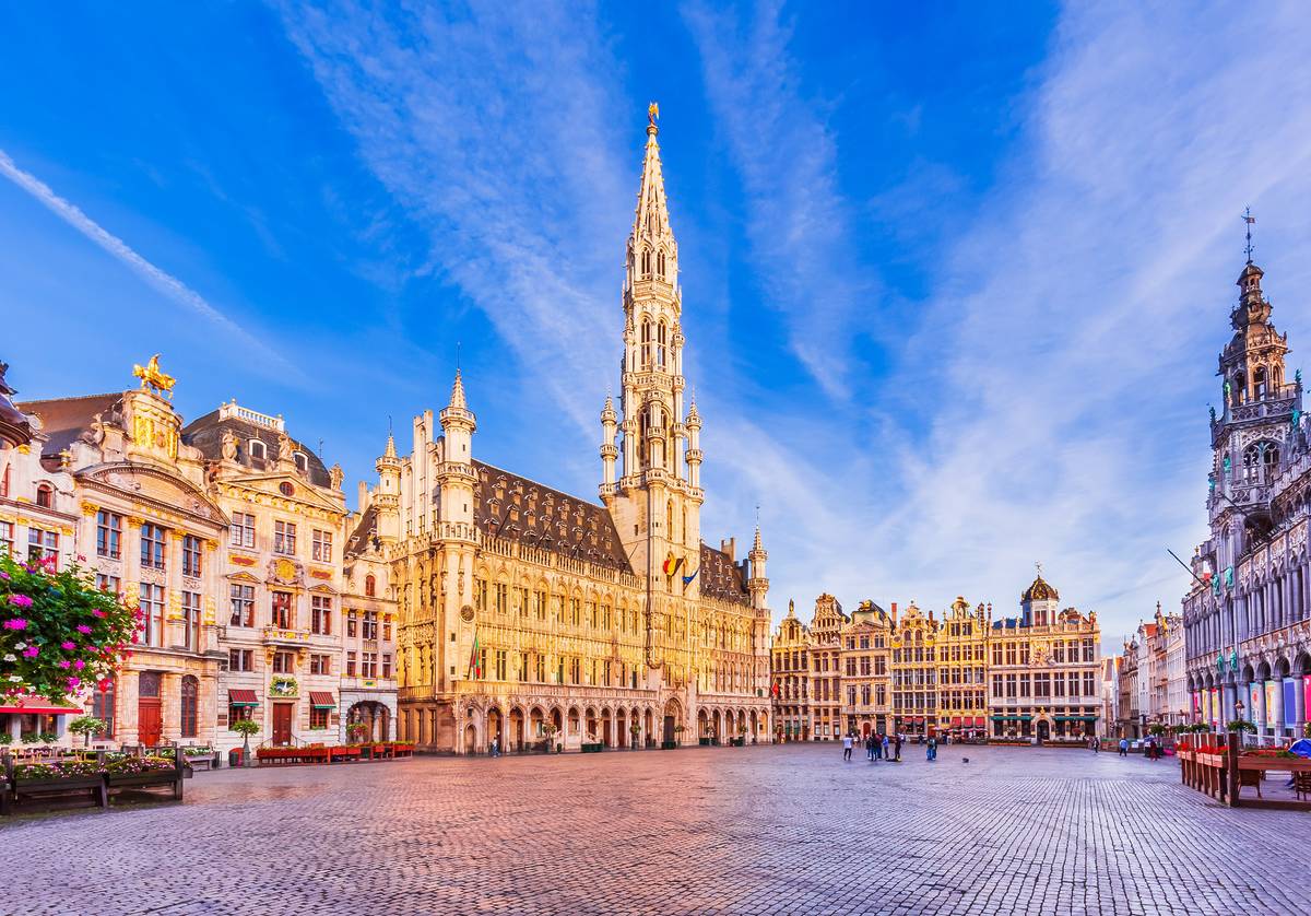 Market square in Brussels surrounded by guild halls.