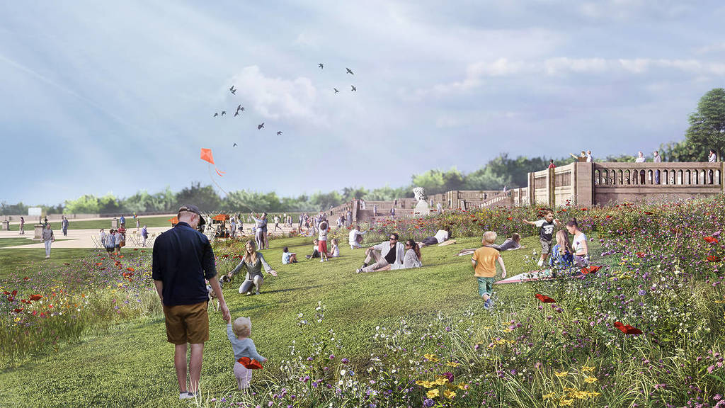 The meadow beside the Italian terraces in proposed image for Crystal Palace Park
