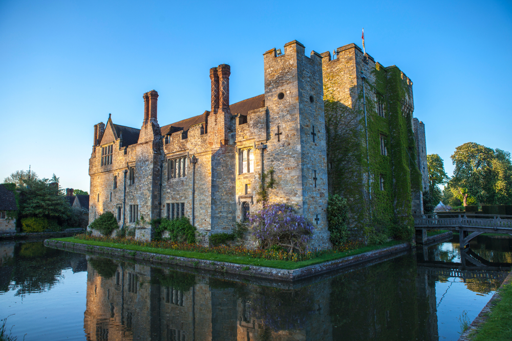 Stunning exterior to Hever Castle with its surrounding moat