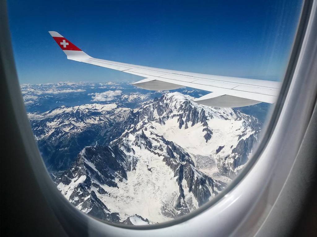 The view of the Alps out of an aeroplane window