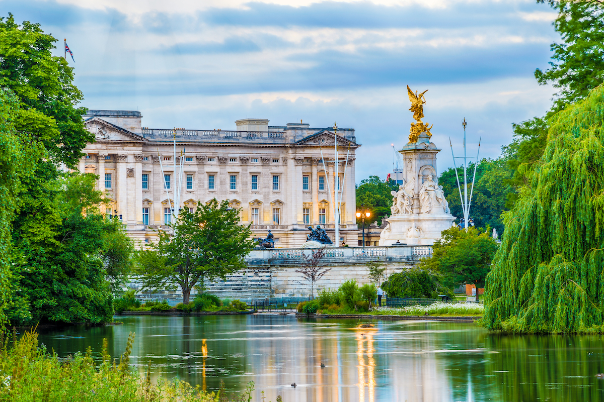 Buckingham Palace seen from St. James Park in London