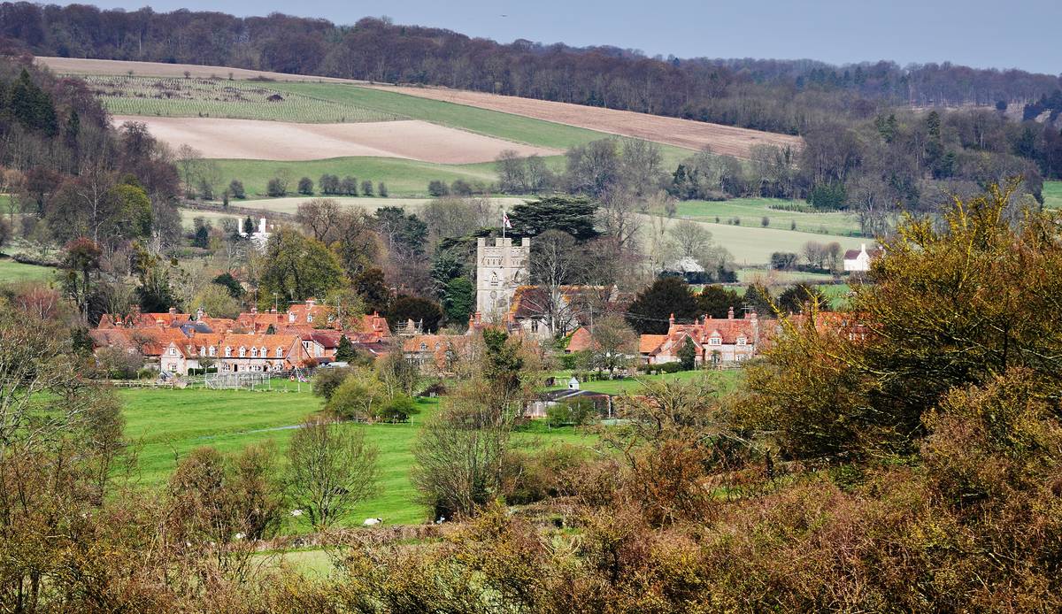 The village of Hambleden seen from across a field