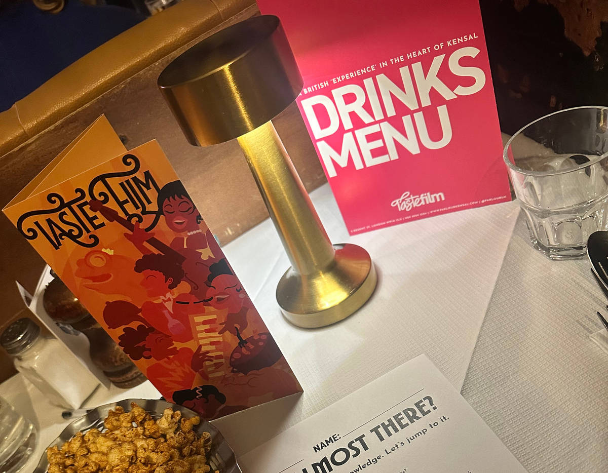 Menus and snacks on the table at Taste Film in London.