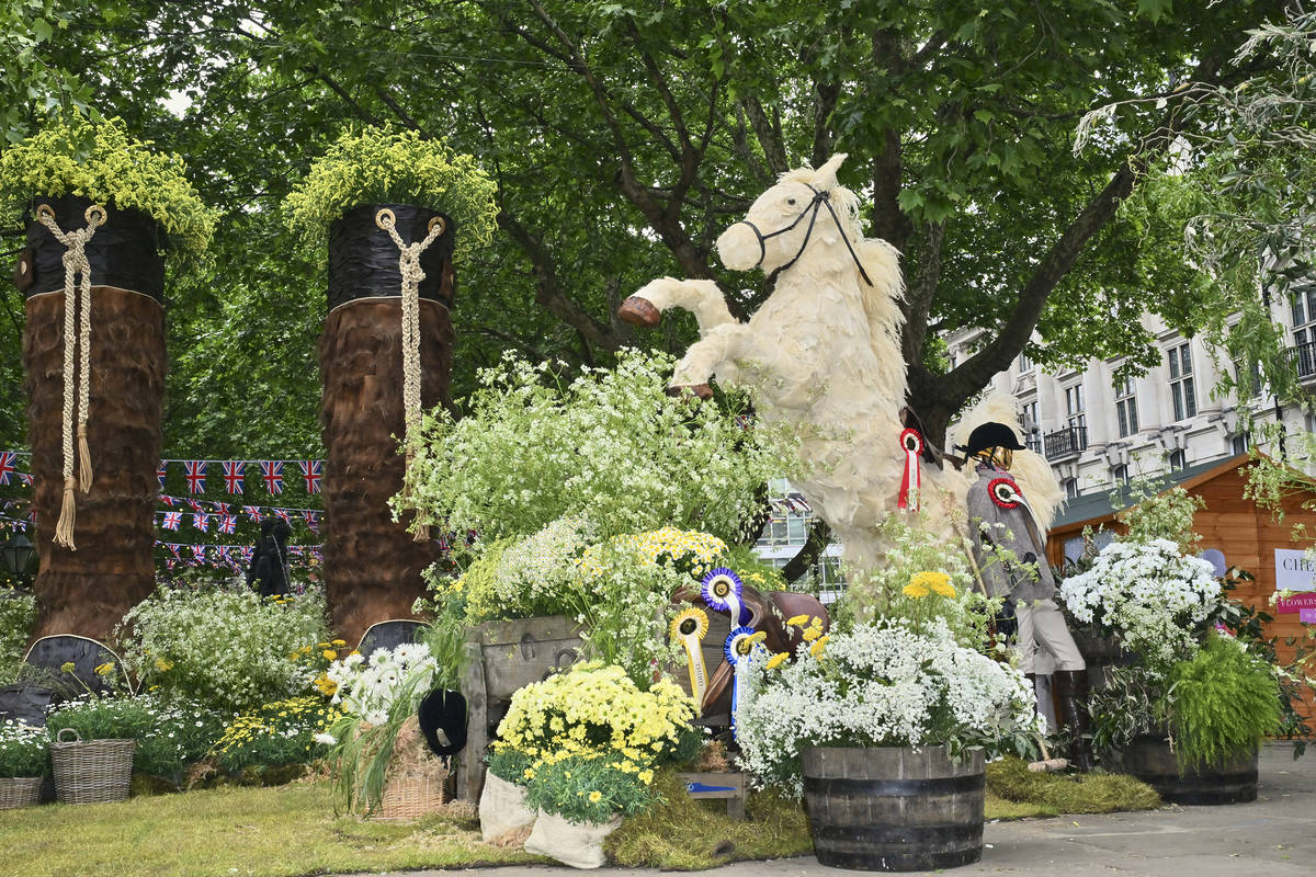 a floral display celebrating equestrian activities