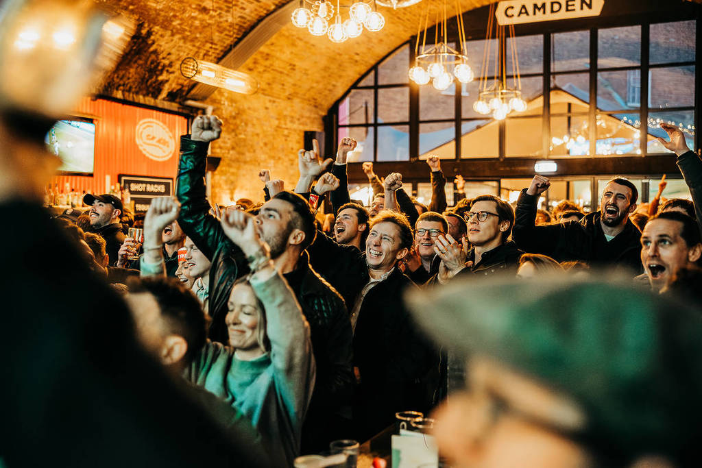 Crowd at Flat Iron Square celebrating