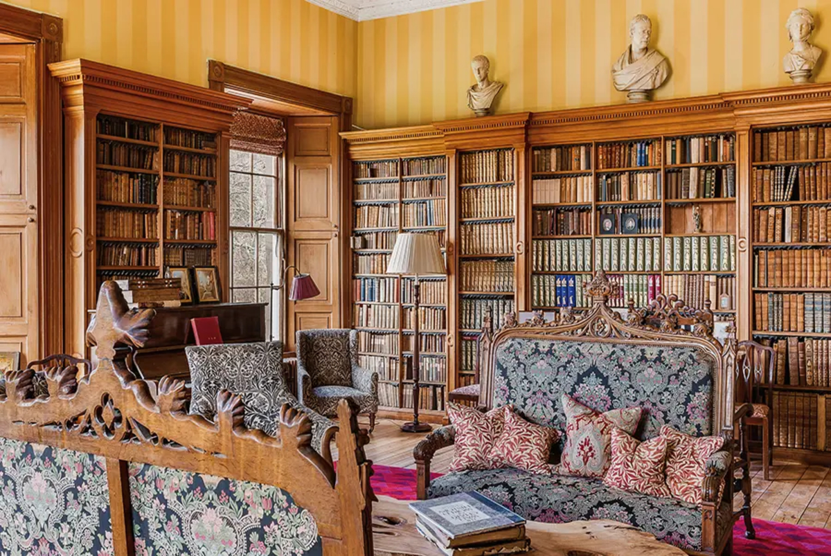 interiors of a library in carron castle