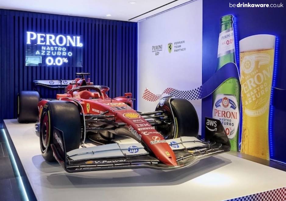 Scuderia Ferrari showcar at a Peroni Nastro Azzurro 0.0% pop up