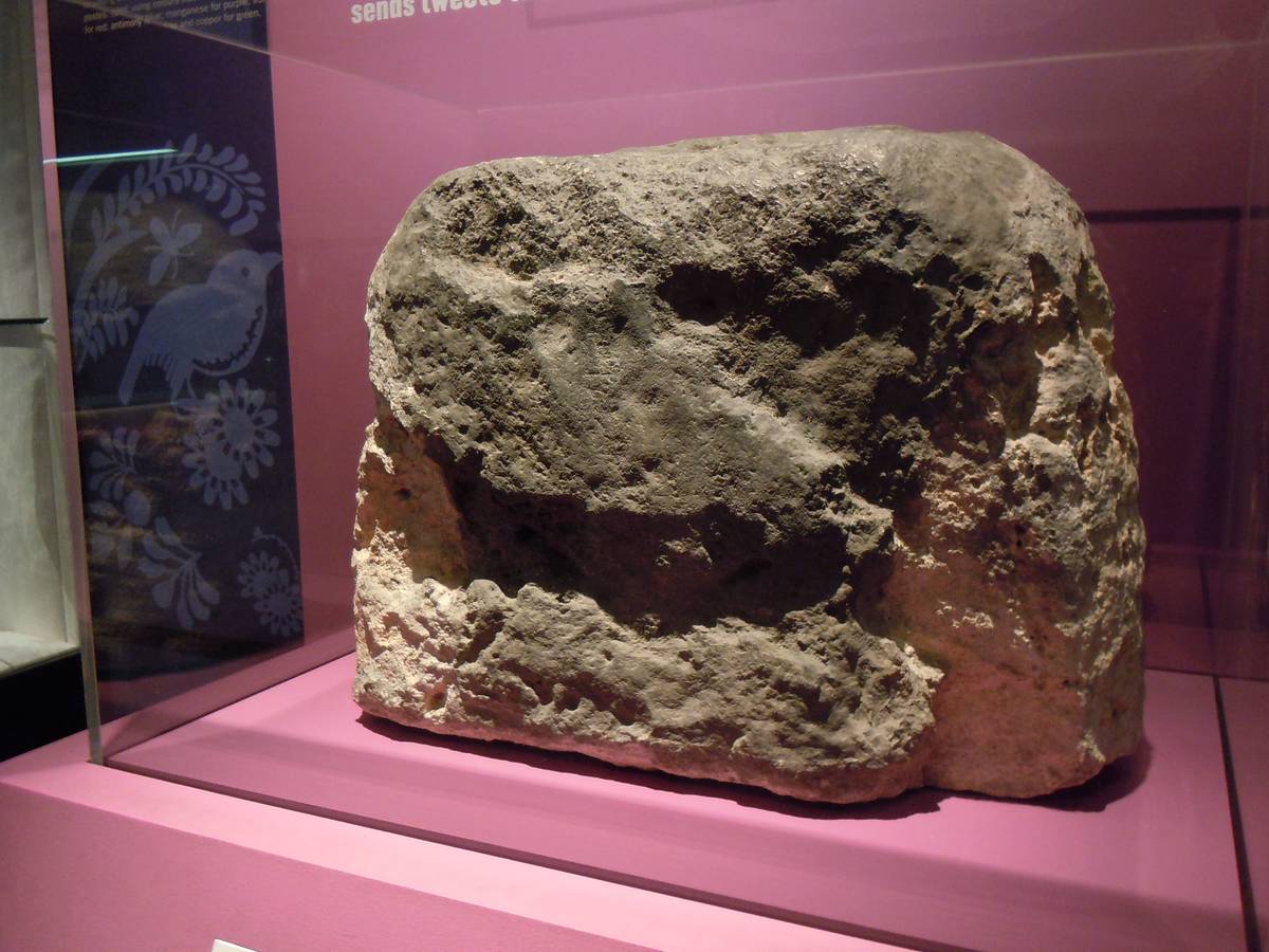The London Stone when it was on temporary display at the Museum of London