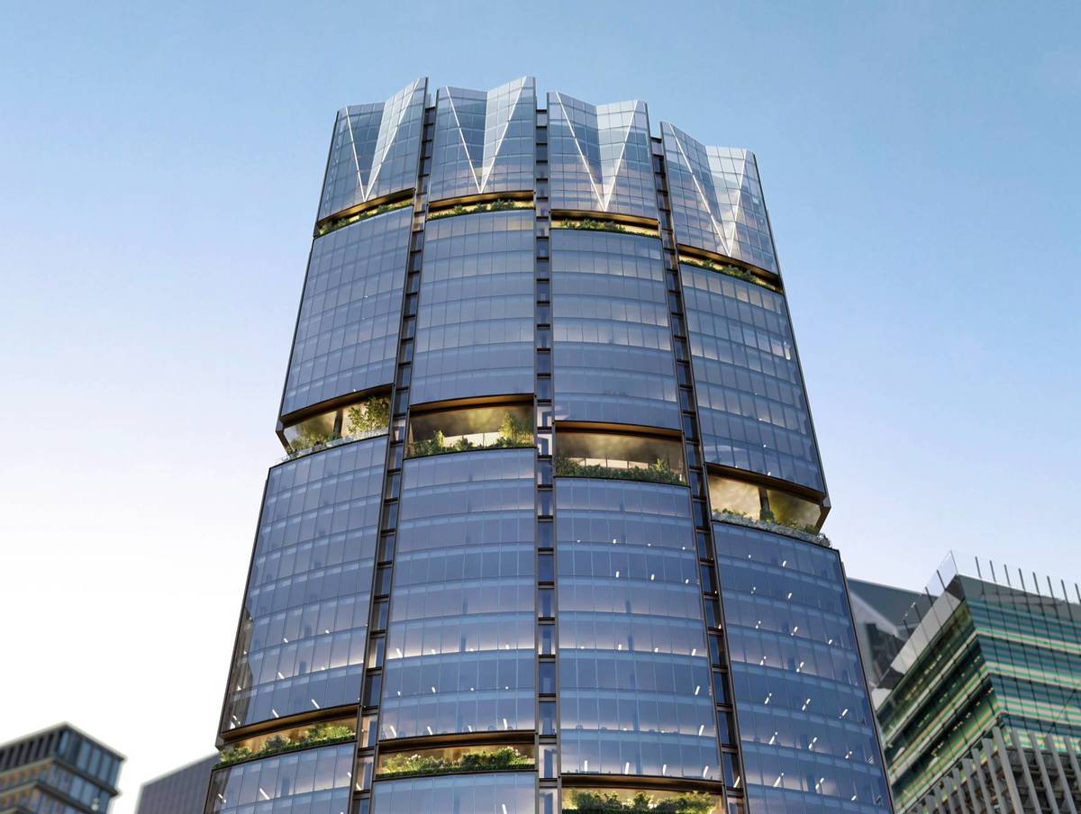 A shot looking up at the top of the new building proposed for 130 Fenchurch Street
