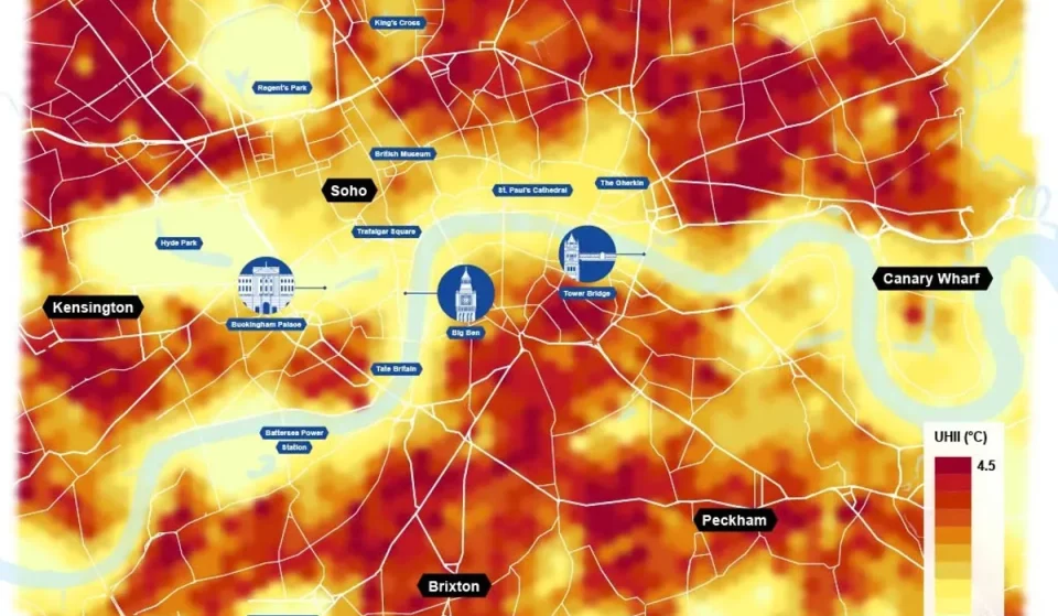 Deze handige kaart toont je de warmste en koelste gebieden in de hoofdstad – en één plek in Noord-Londen is 7°C warmer dan zijn buurman