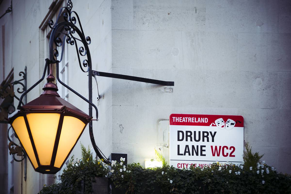 A road sign for Drury Lane in London