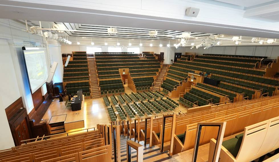 The light auditorium at the Friends House in London.