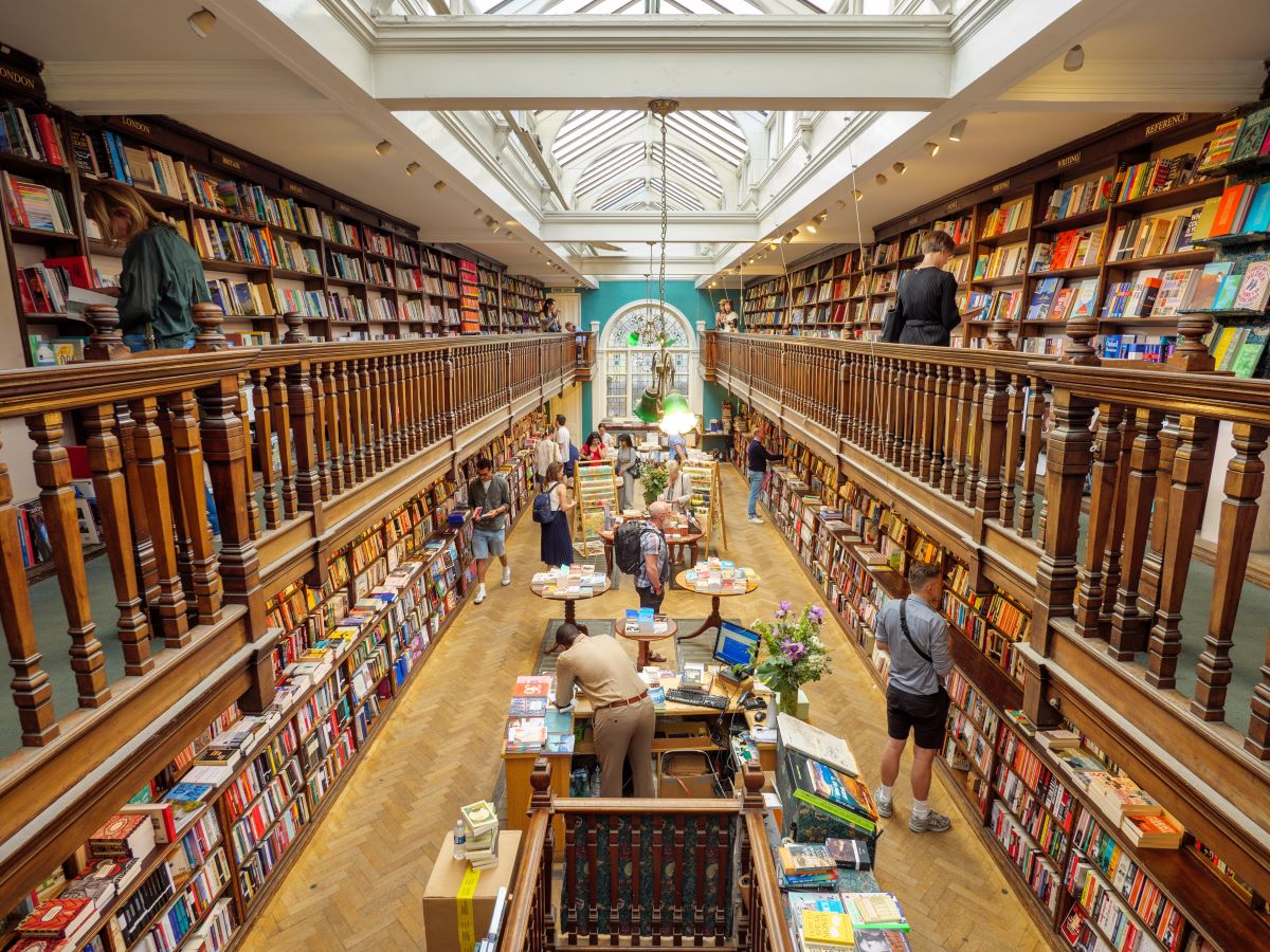 Daunt books view over the balcony in London