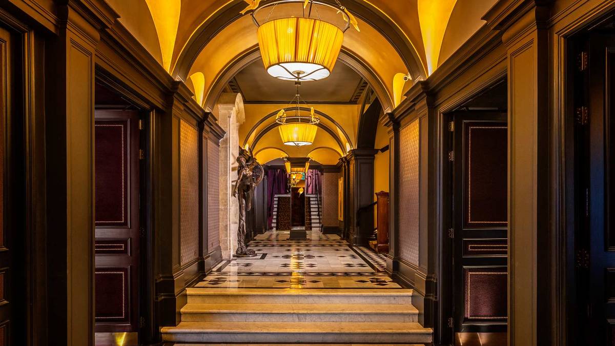 A grand hallway at a central London hotel
