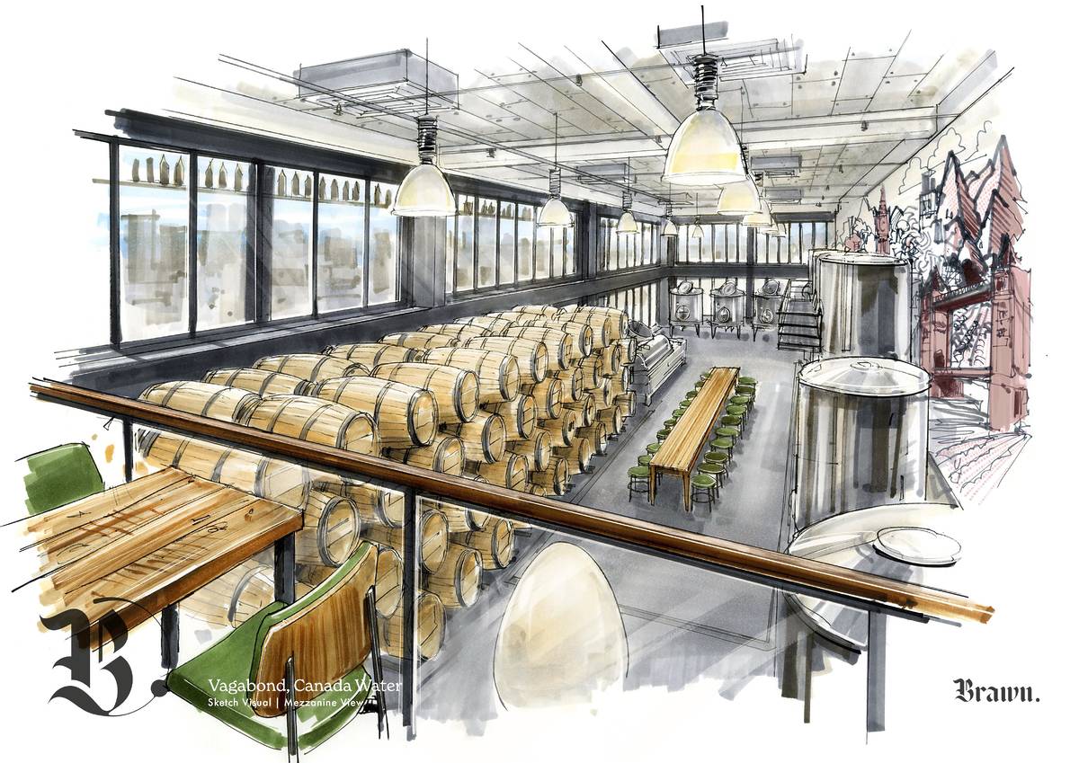 A mock up image of the interior of Vagabond's urban winery