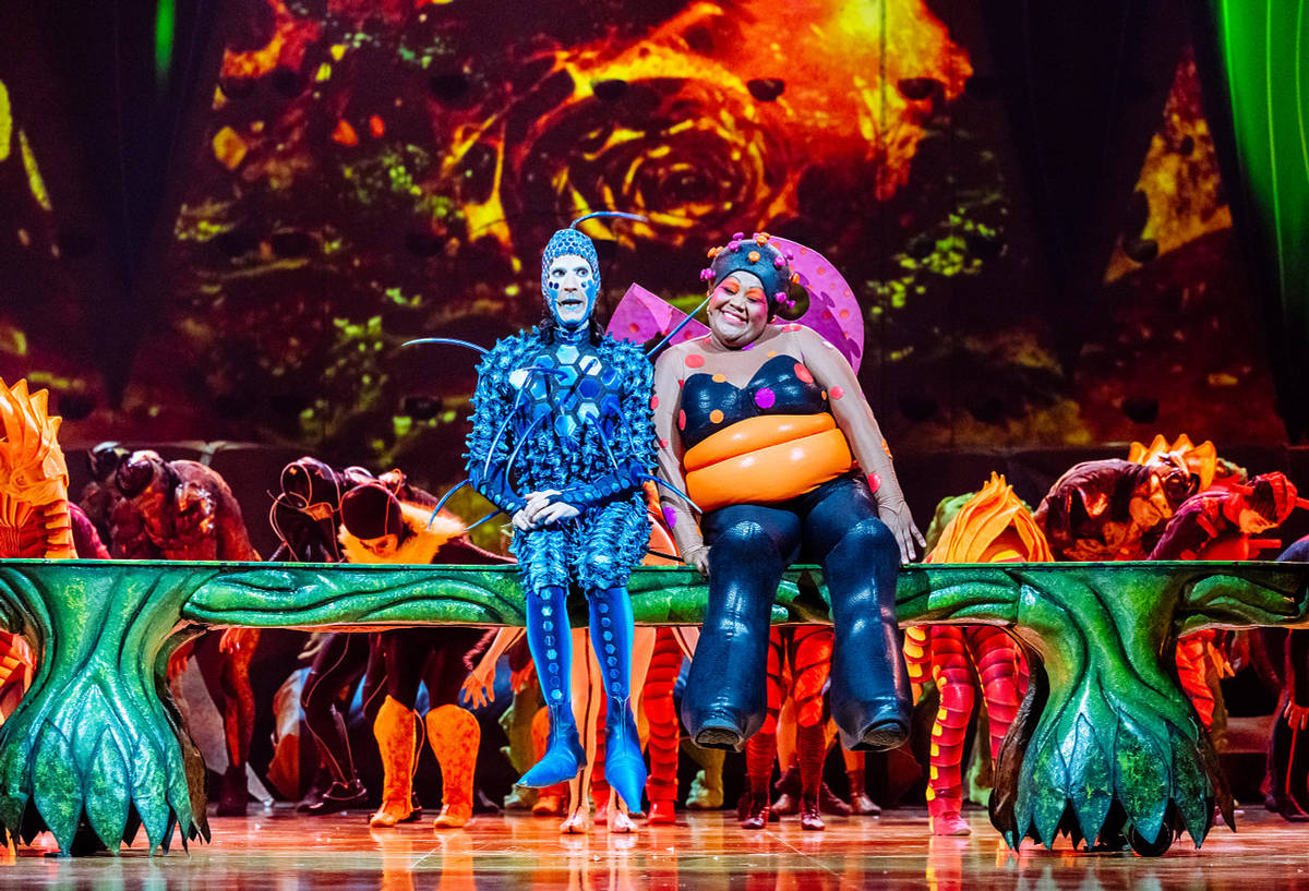 Circus clowns dressed as bugs from Cirque du Soleil's Ovo show.