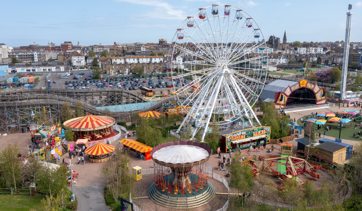 aerial shot of a vintage amusement park in margate