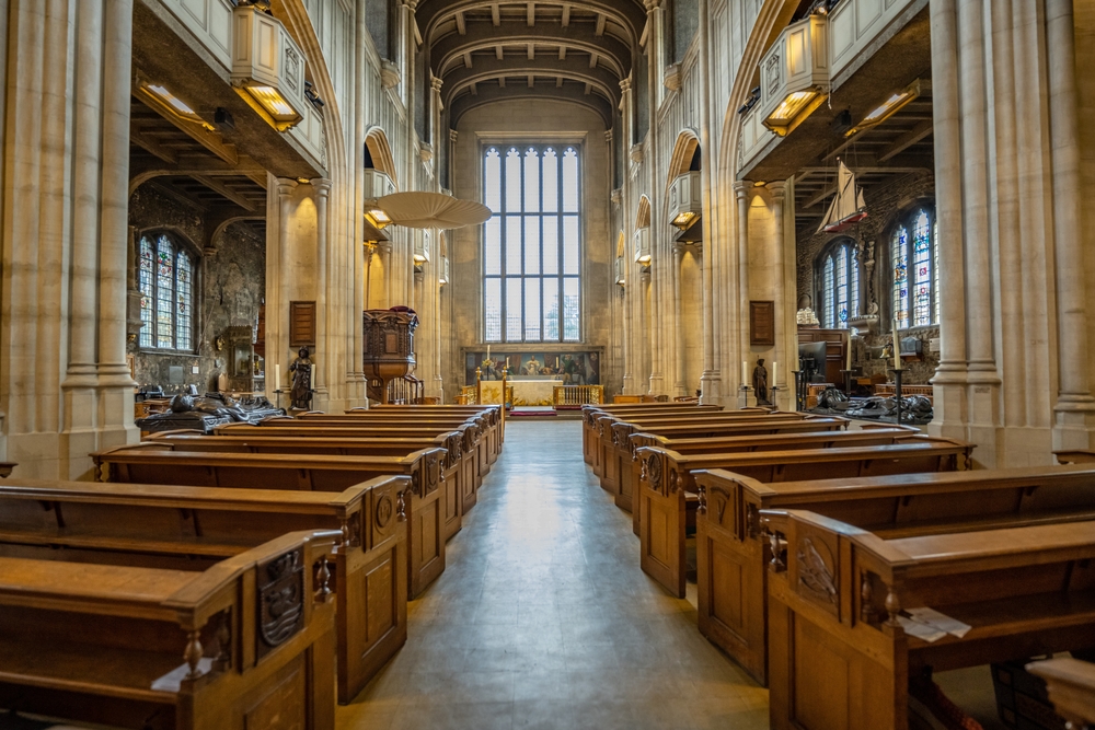 Inside All Hallows-By-The-Tower church in the City of London.