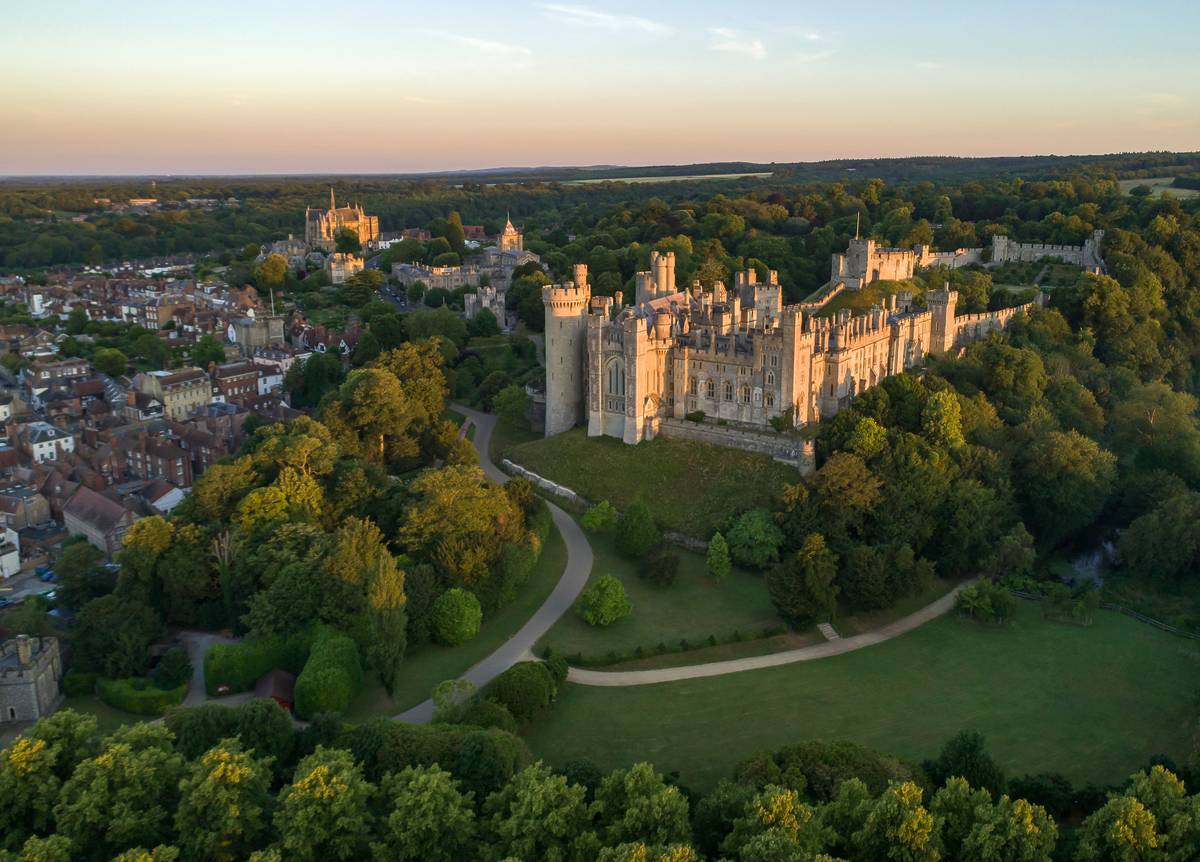 A birdseye view of Arundel with views of the castle and cathedral
