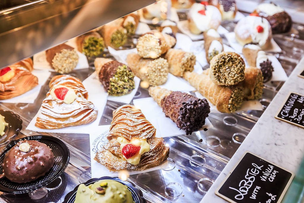 A selection of pastries and cannoli available at Don Nino