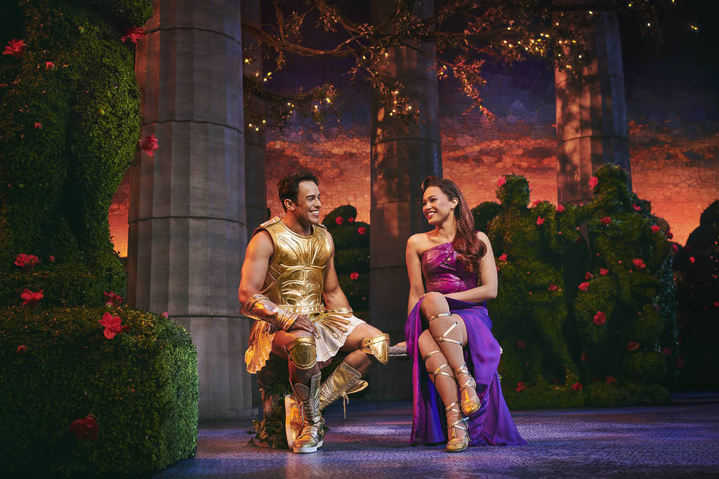 Hercules (Luke Brady) & Meg (Mae Ann Jorolan) on stage during production