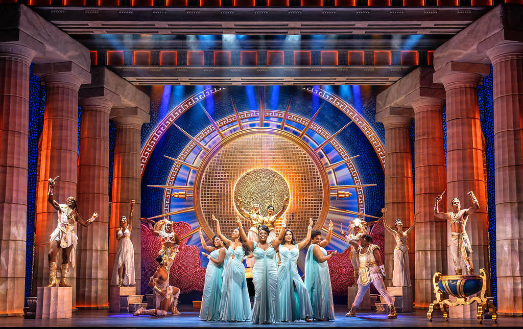 The Muses from Disney's Hercules (Brianna Ogunbawo, Candace Furbert, Malinda Parris, Sharlene Hector, Roby Rose-Li) on stage during production