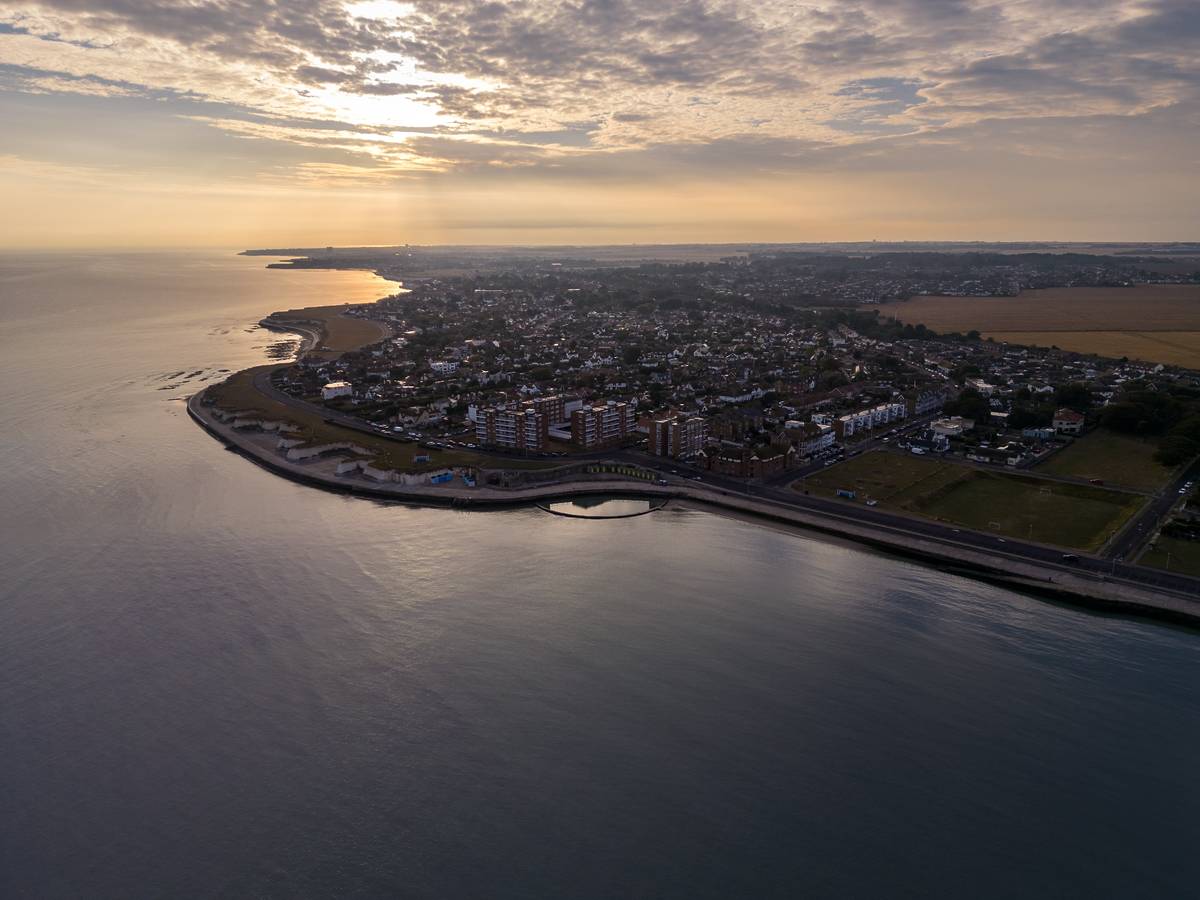 A breathtaking dawn aerial image of Birchington-on-Sea