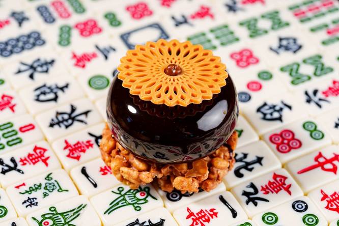 Beautiful chocolate praline treat at Mahjong-inspired Afternoon Tea