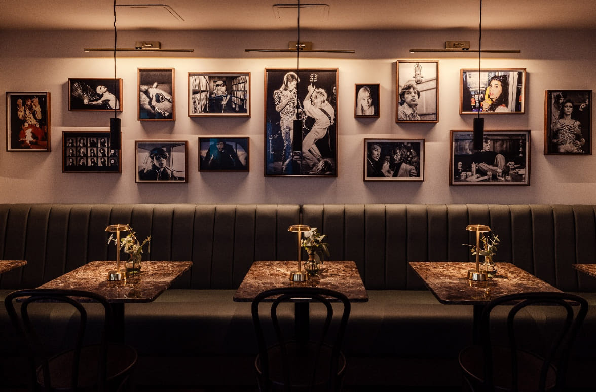Interiors of Ziggy Green, a Bowie-inspired restaurant in Mayfair.