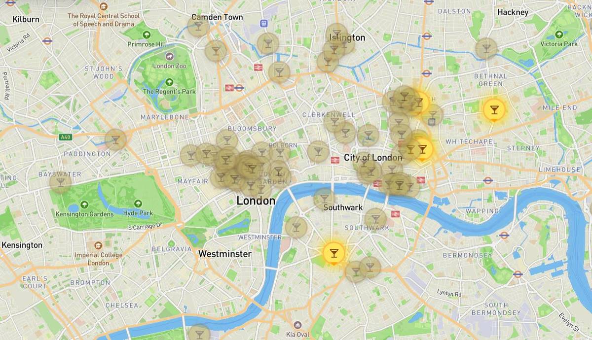 London Map Showing Happy Hours Across The Capital London Map Showing Happy Hours Across The Capital