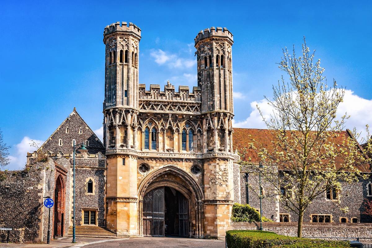 Gate of St Augustine's Abbe in Canterbury, England. Abbey was founded in 598.