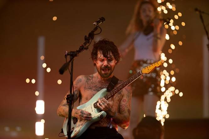 Biffy Clyro playing Glastonbury Festival in 2025 on the Pyramid