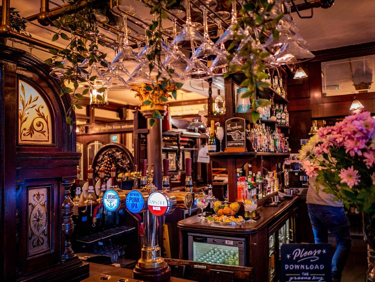 Inside The Bunch of Grapes pub in Knightsbridge, London.